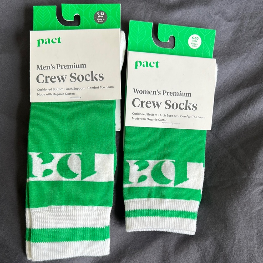Pact His and Hers Premium Crew Socks - Green